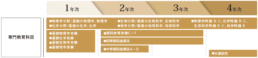 理科専攻での主な授業カリキュラム