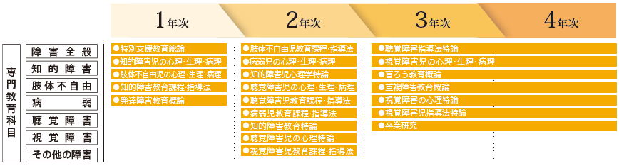 特別支援教育専攻での主な授業カリキュラム